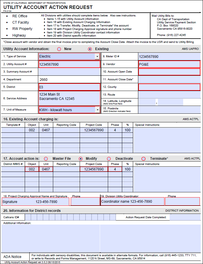 Image of a filled UAAR Form